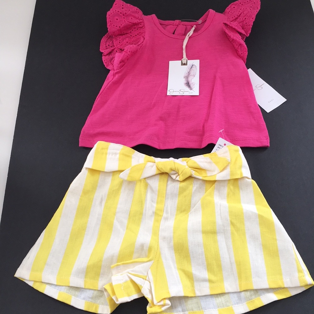 Jessica Simpson Baby Short Set Size 12 Mos Yellow White Pink